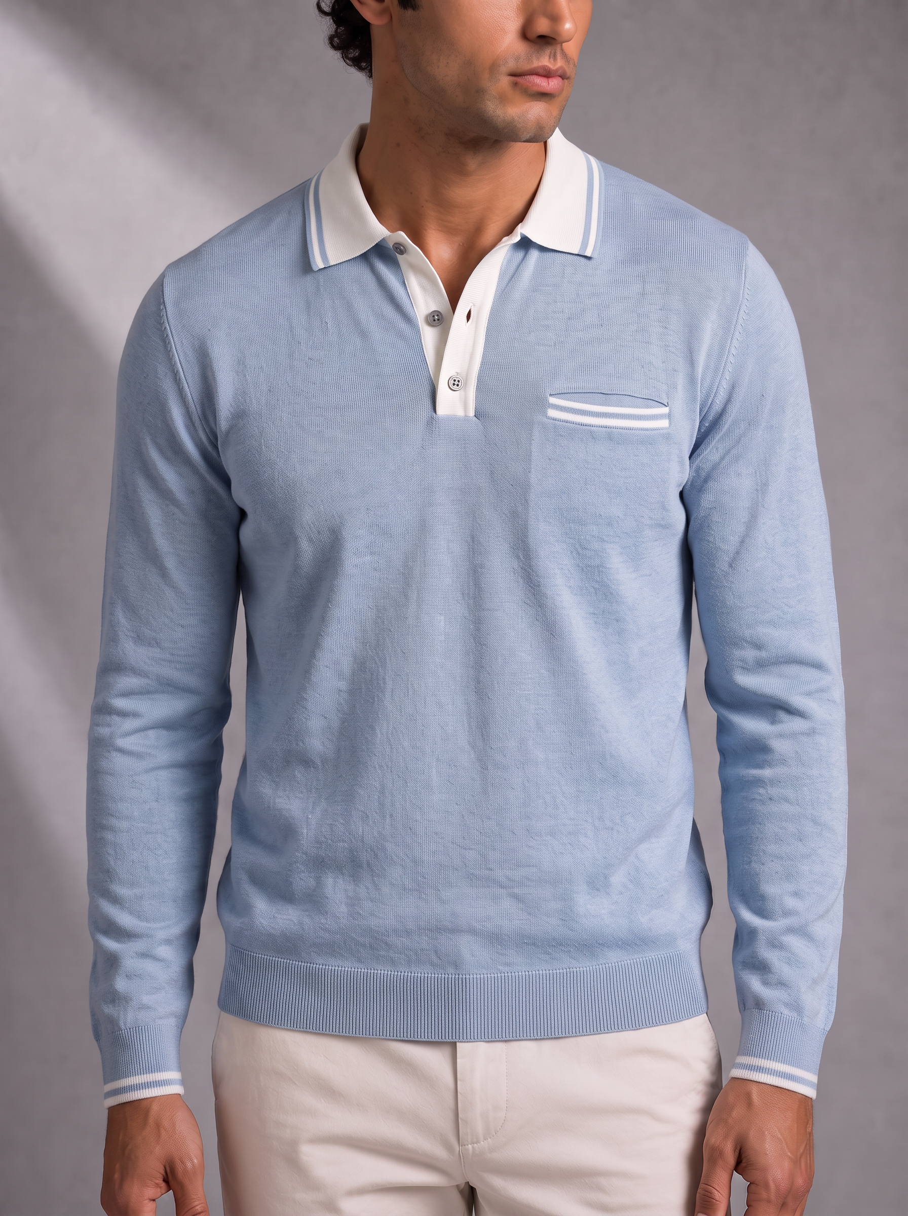 Men's Long Sleeve Polo – Structured Collar, Contrast Trim – image 4