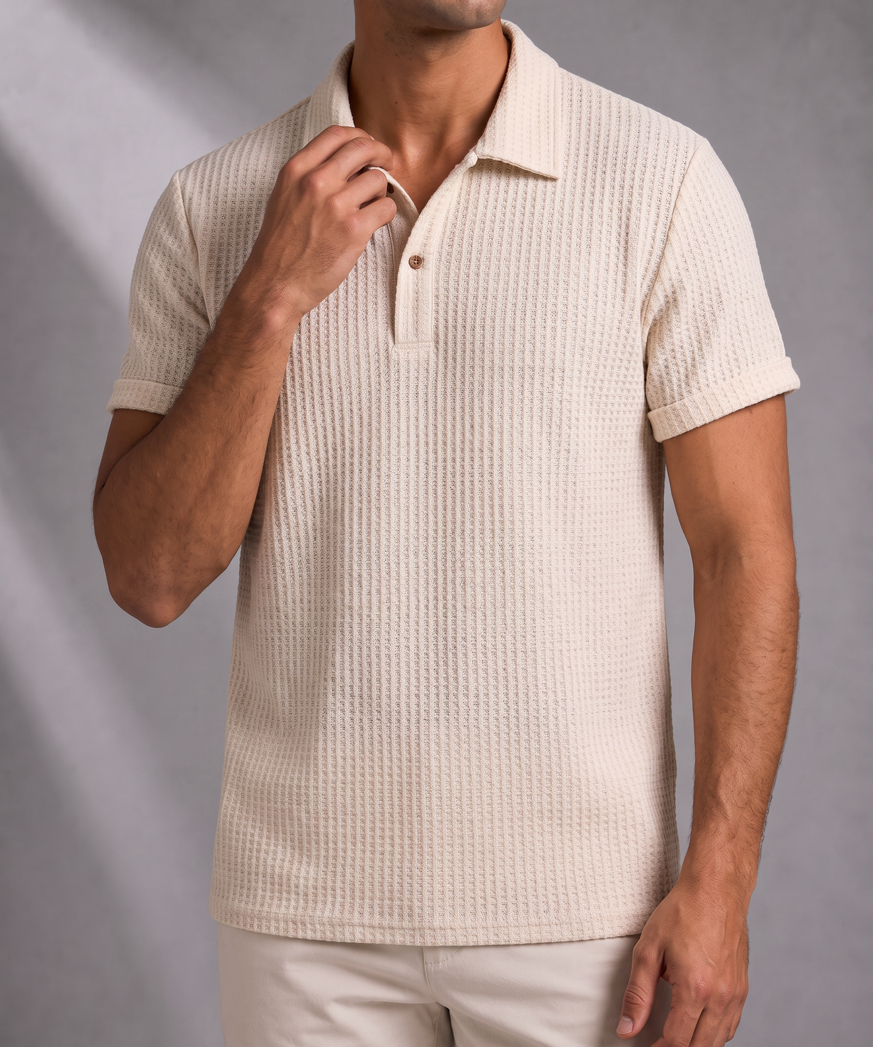 Men's Textured Polo – Structured Collar, Short Sleeve