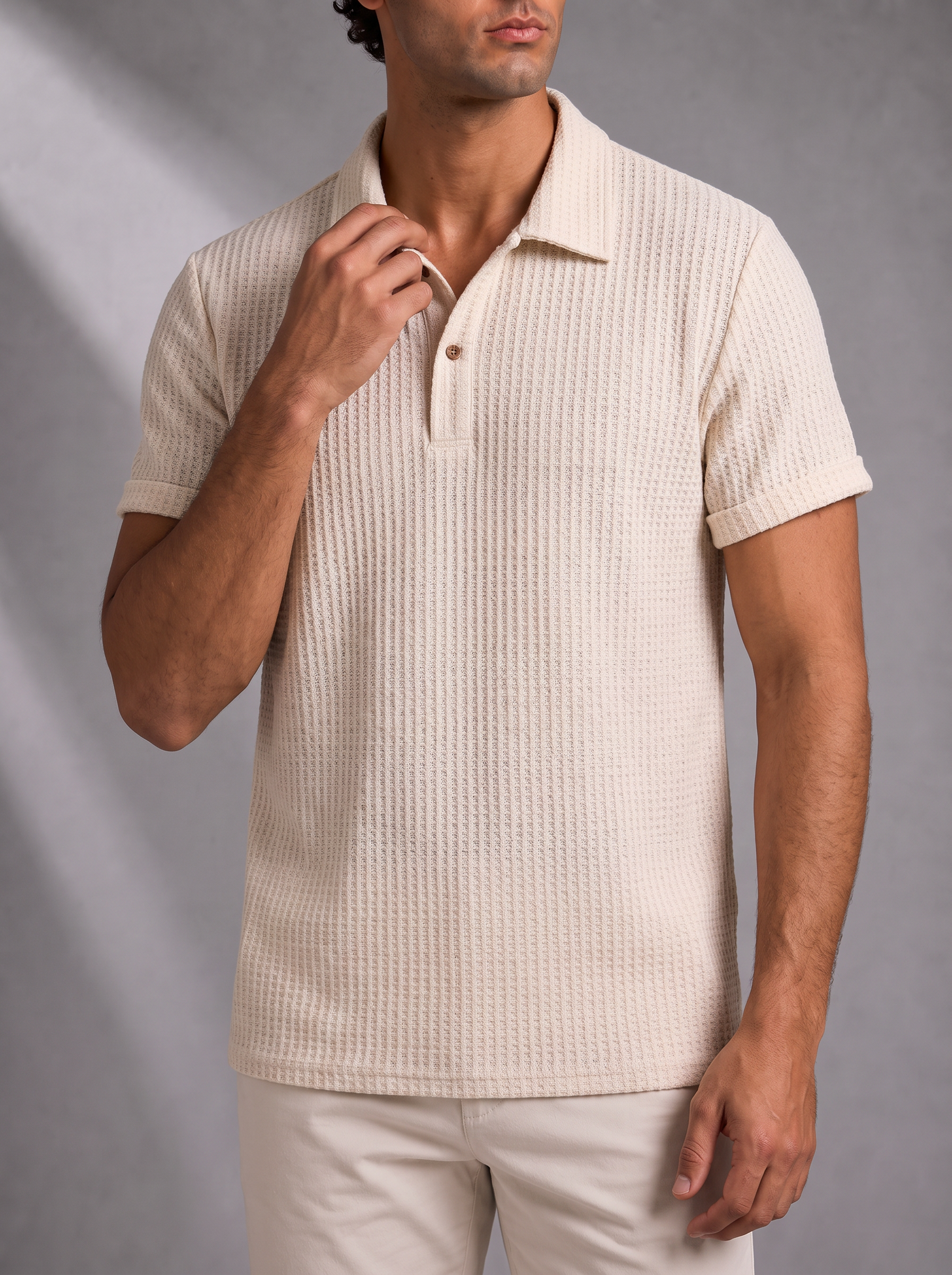Men's Textured Polo – Structured Collar, Short Sleeve